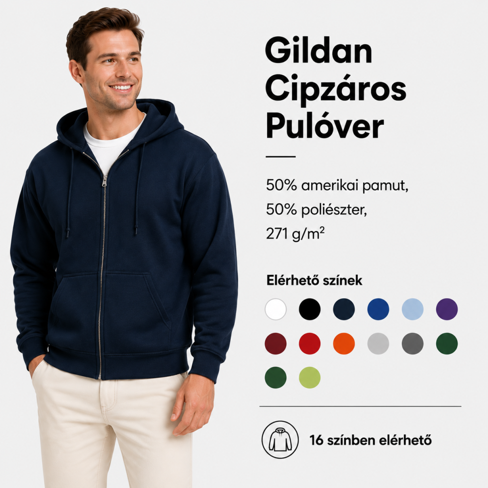 Egyedi Pulóver - Gildan unisex cipzáros pulóver