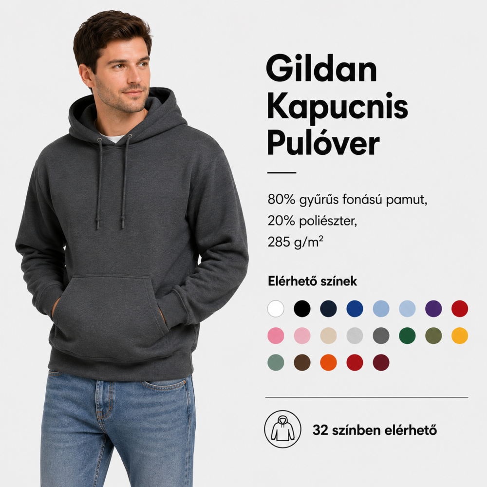 Egyedi Pulóver - Gildan unisex kapucnis pulóver