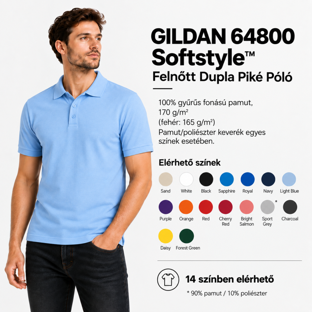SOFTSTYLE™ FELNŐTT DUPLA PIKÉ PÓLÓ