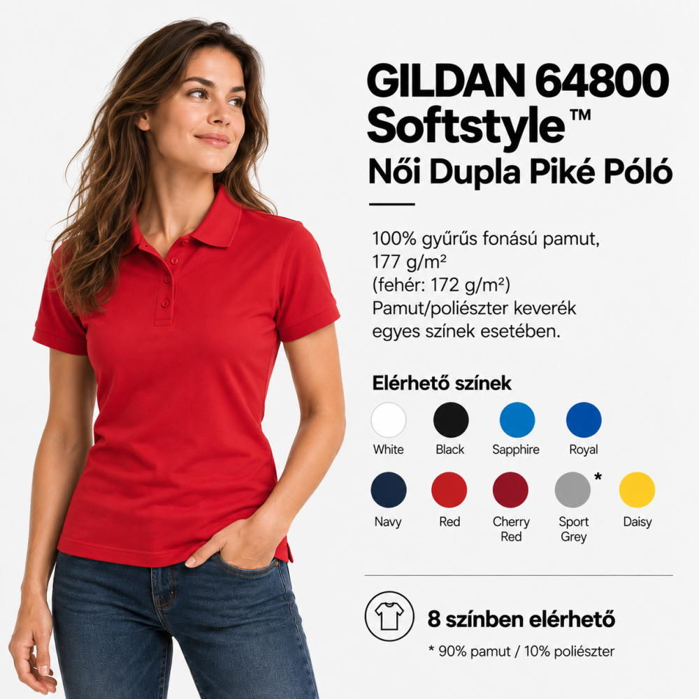 SOFTSTYLE™ NŐI DUPLA PIKÉ PÓLÓ