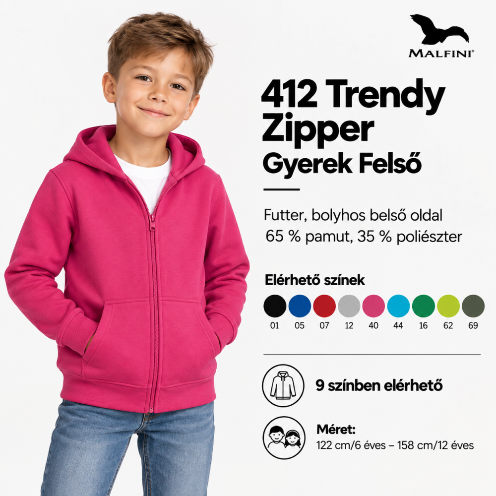 Malfini Trendy Zipper cipzáros gyerek pulcsi