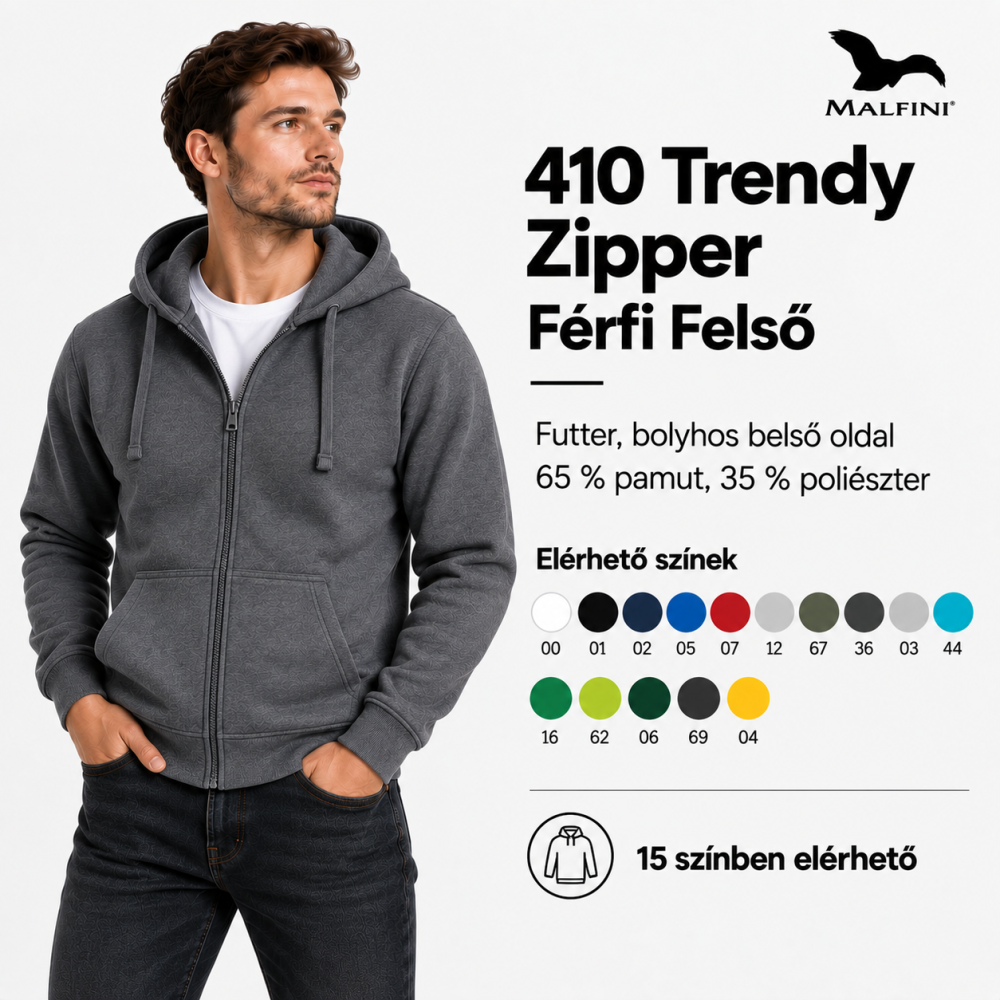 Malfini Trendy Zipper cipzáros férfi pulcsi