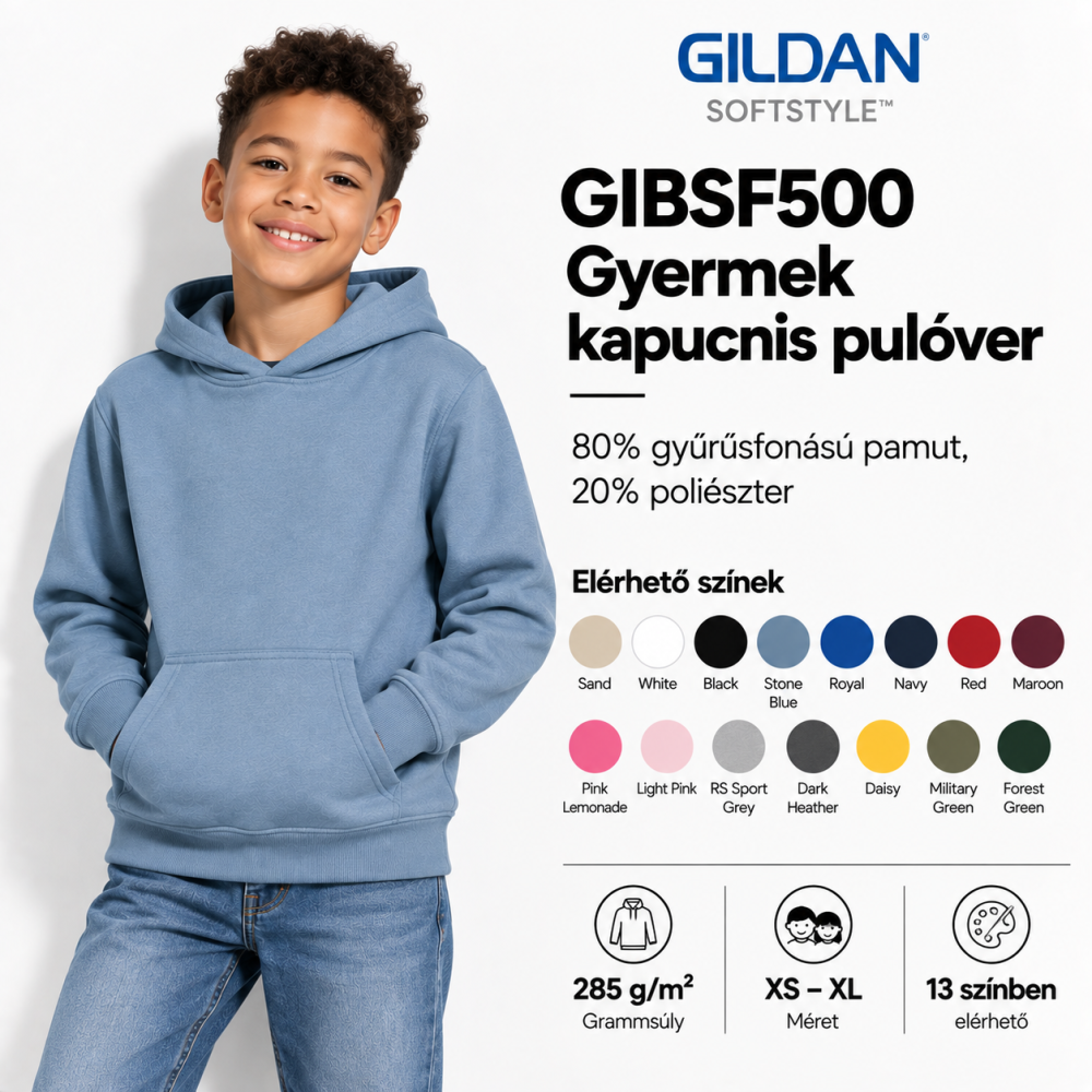 Gildan GYERMEK KAPUCNIS PULÓVER