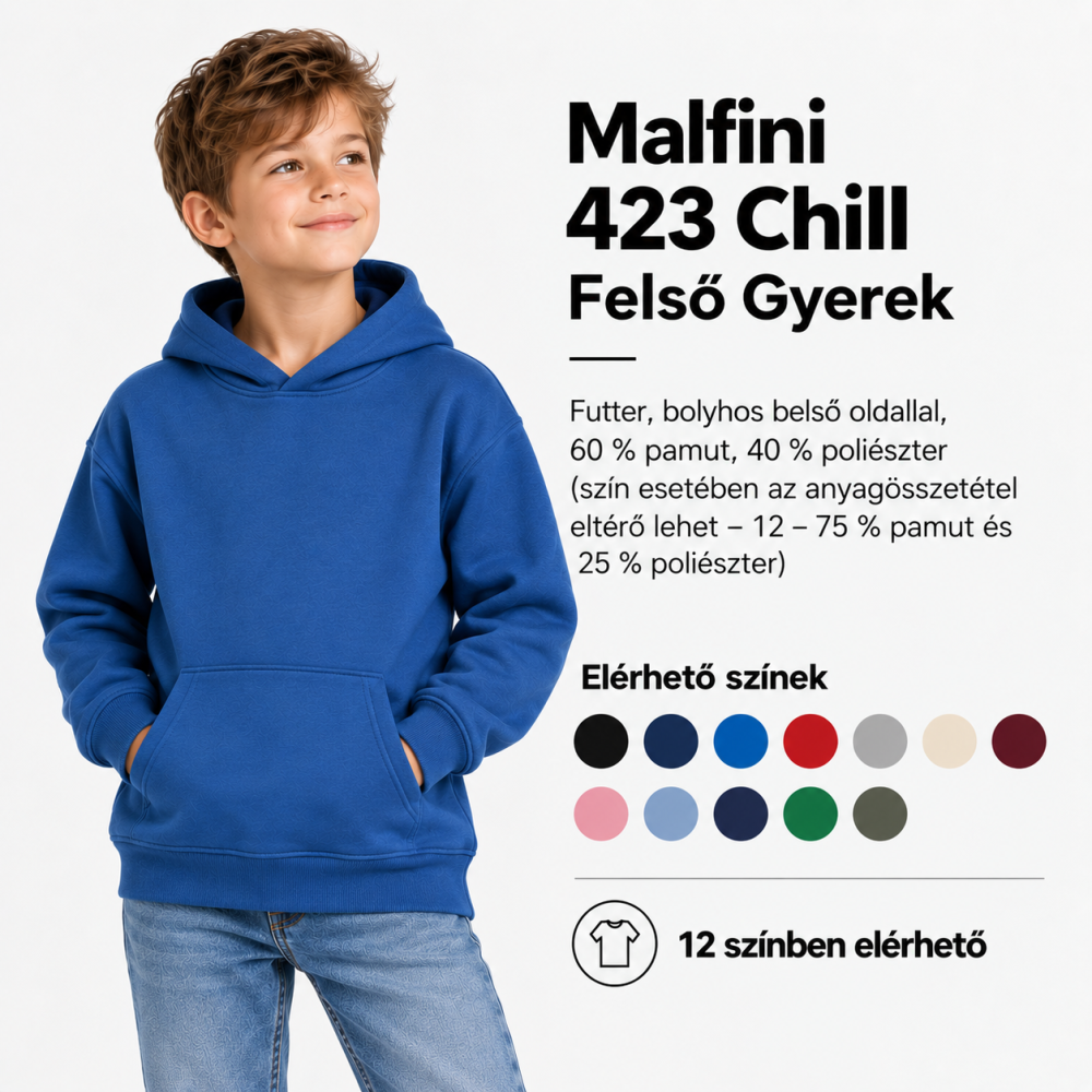 Malfini Chill Kapucnis gyerek pulcsi