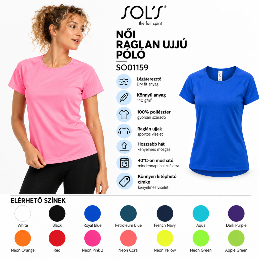 SOL'S SPORTY - NŐI RAGLAN UJJÚ PÓLÓ
