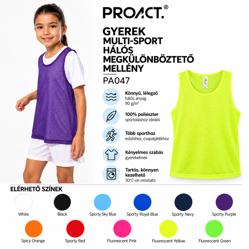 GYEREK MULTI-SPORT KÖNNYŰ, HÁLÓS MEGKÜLÖNBÖZTETŐ MELLÉNY