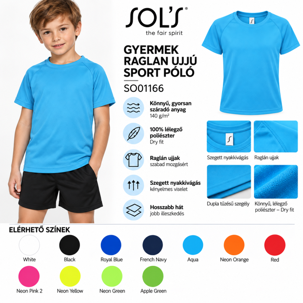 SOL'S SPORTY - GYERMEK RAGLAN UJJÚ PÓLÓ