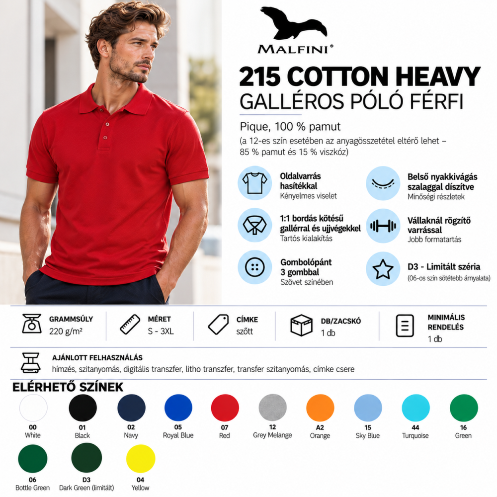Cotton Heavy215 galléros férfi póló