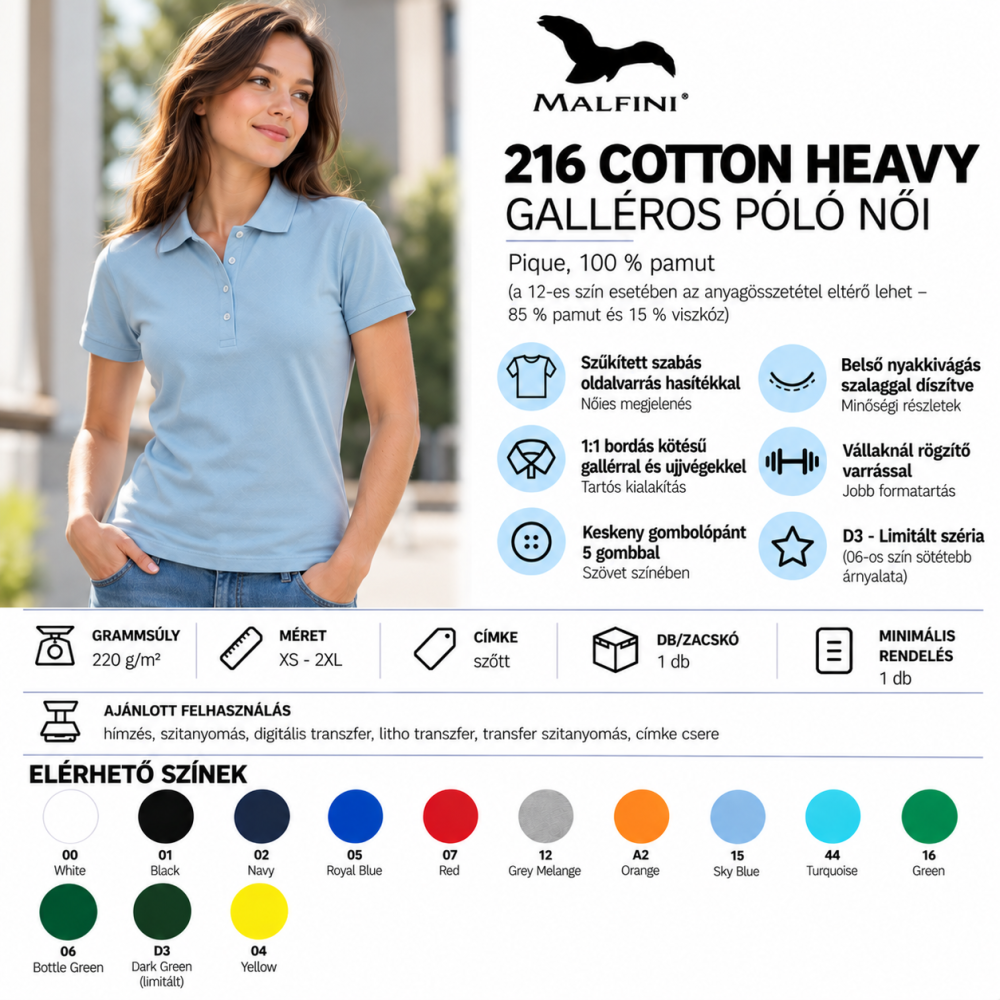 Cotton Heavy216 galléros női póló