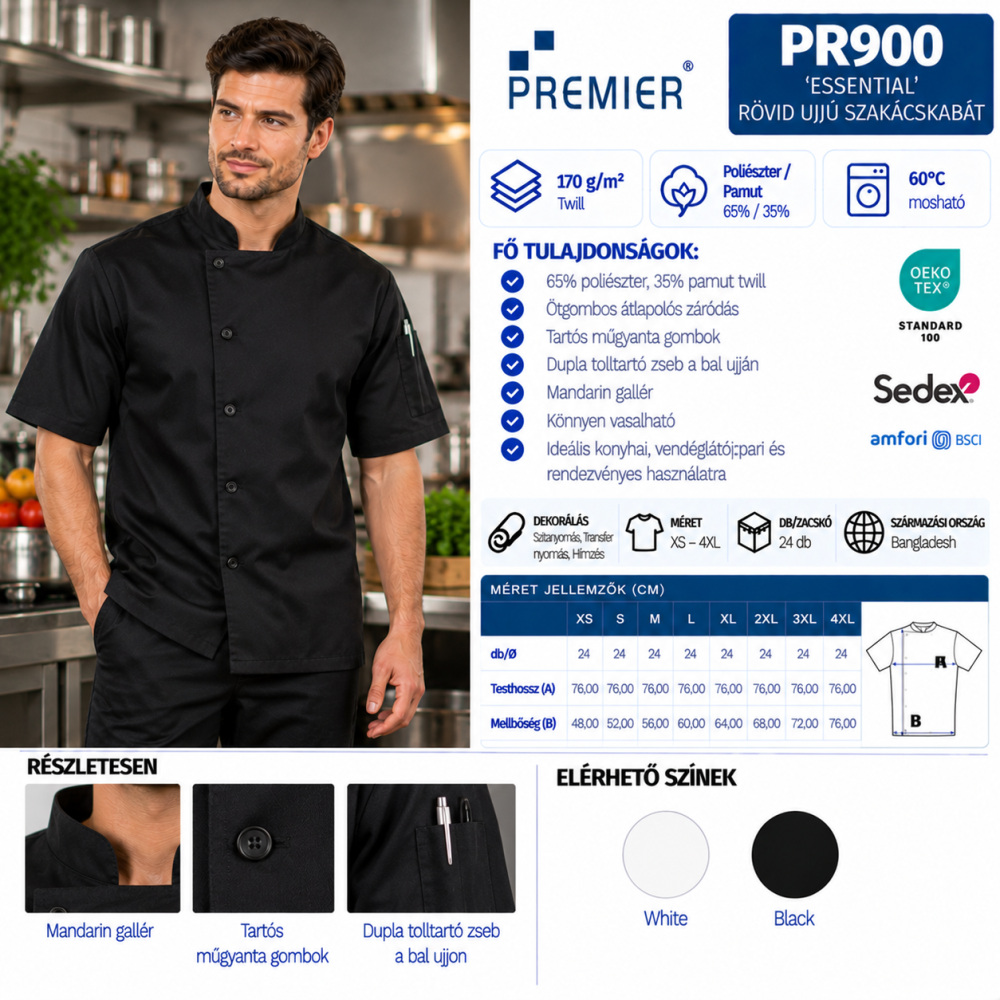 'ESSENTIAL' RÖVID UJJÚ SZAKÁCSKABÁT